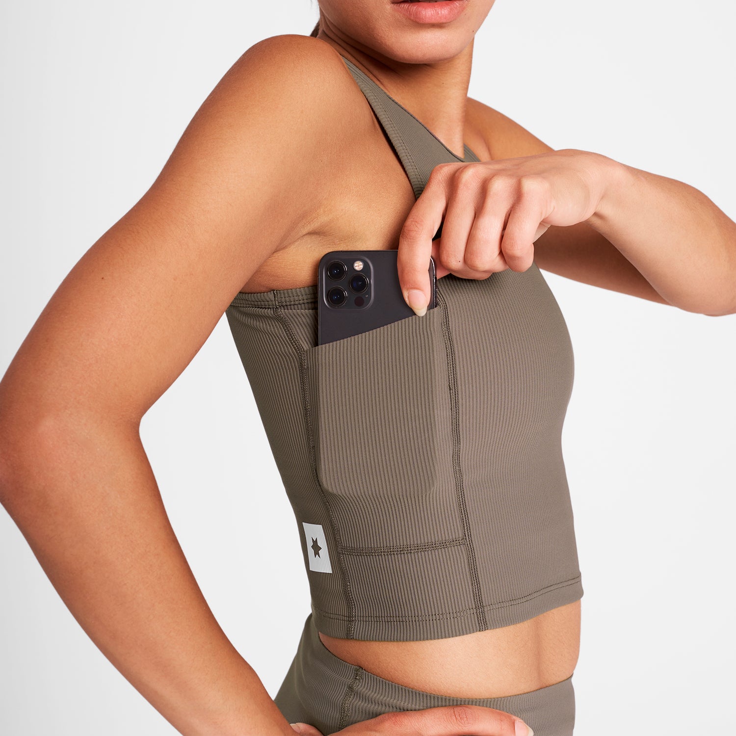 SAYSKY Women's Combat+ Rib Crop Top - Taupe