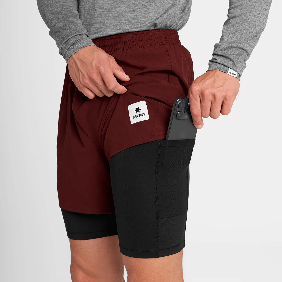 SAYSKY Men's Pace 2 in 1 Shorts 5" - Red