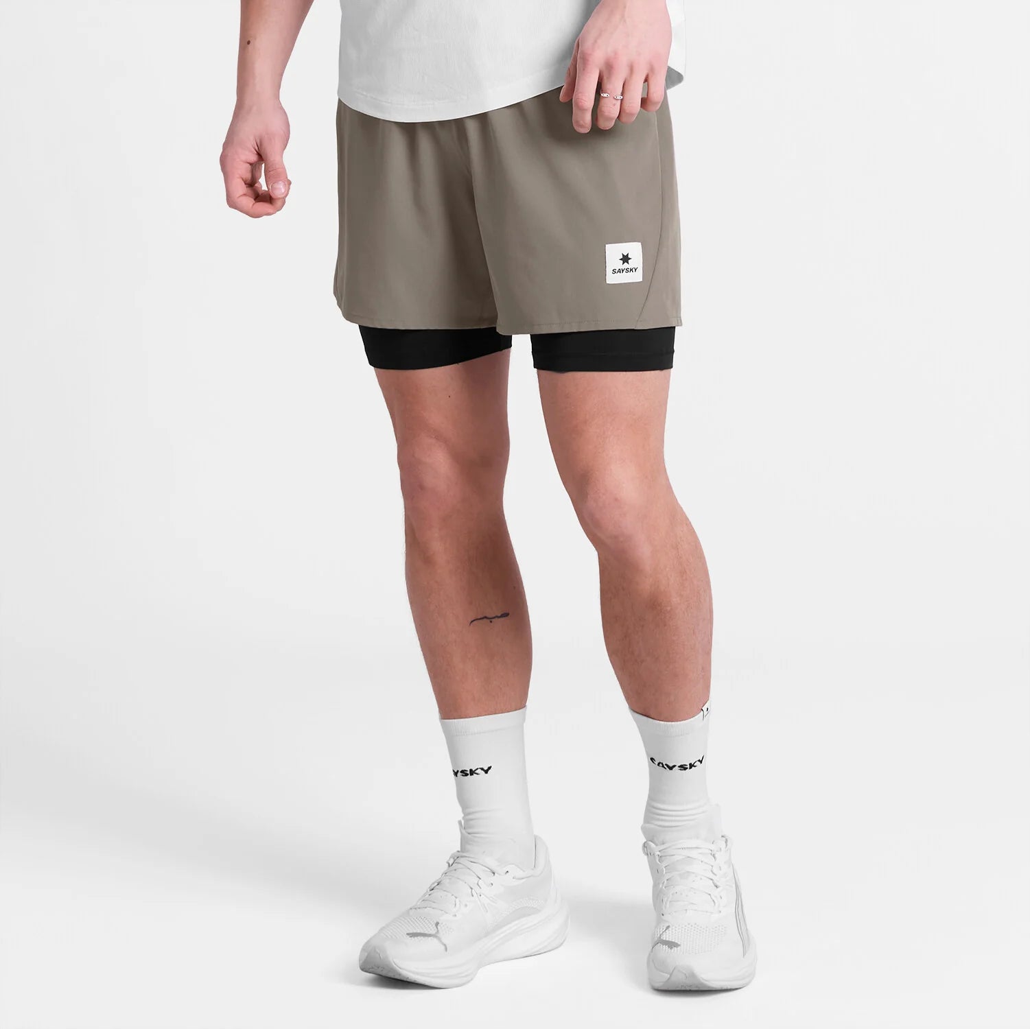 SAYSKY Men's Pace 2 in 1 Shorts 5" - Taupe