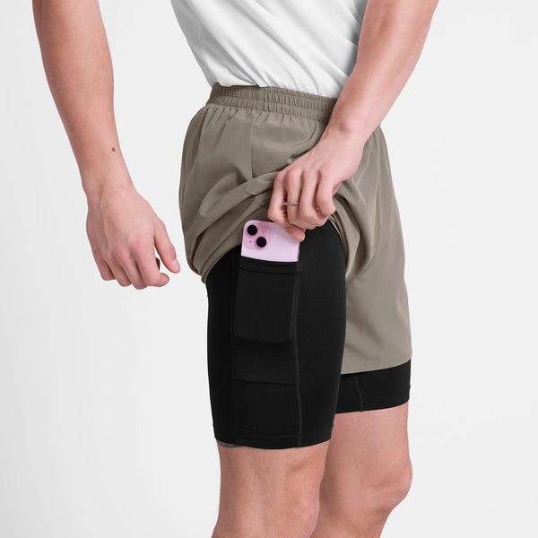 SAYSKY Men's Pace 2 in 1 Shorts 5" - Taupe