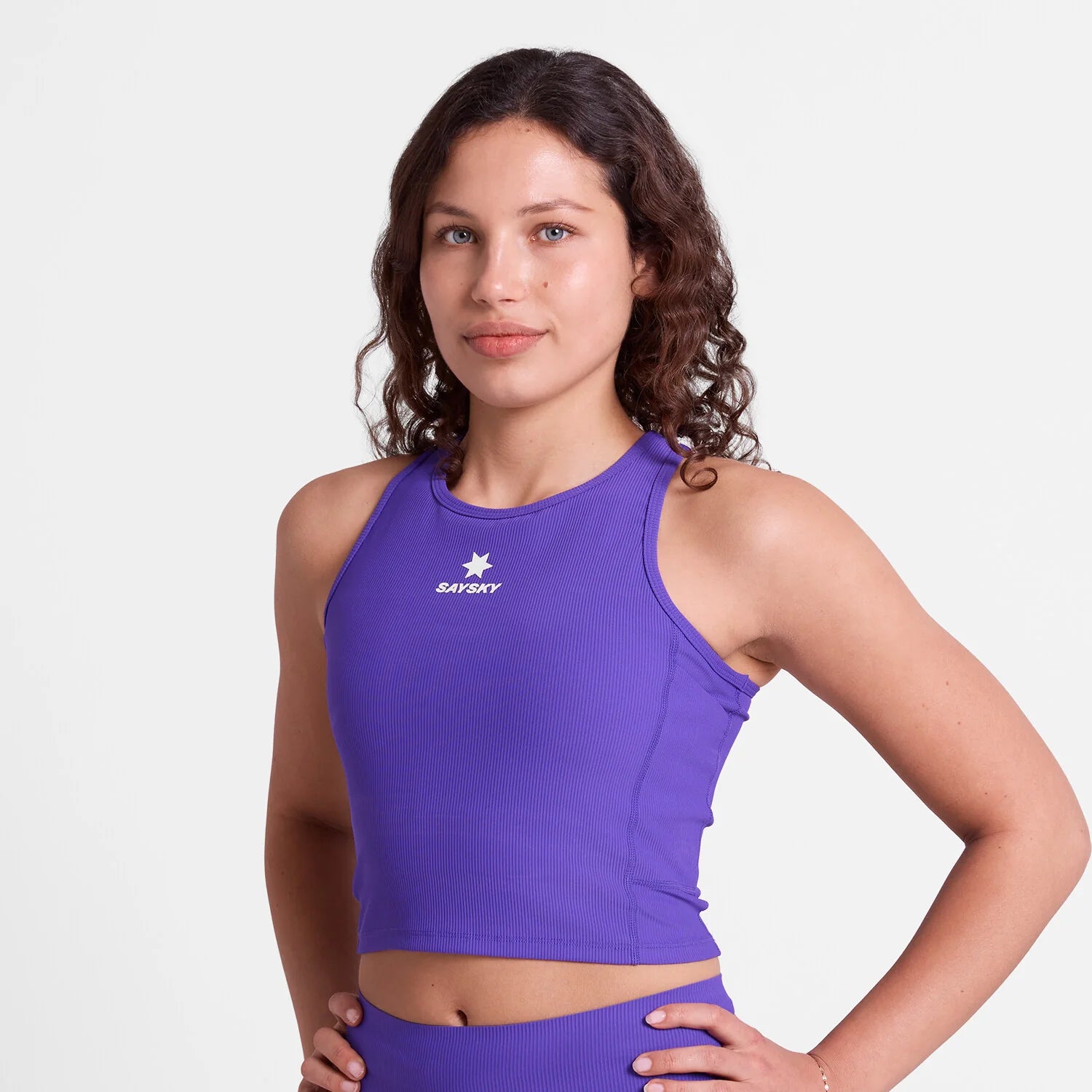 SAYSKY Women's Combat+ Rib Crop Top - Purple