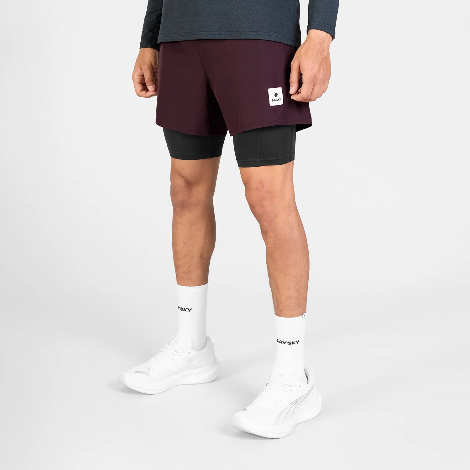 SAYSKY Men's Pace 2 in 1 Shorts 5" - Burgundy