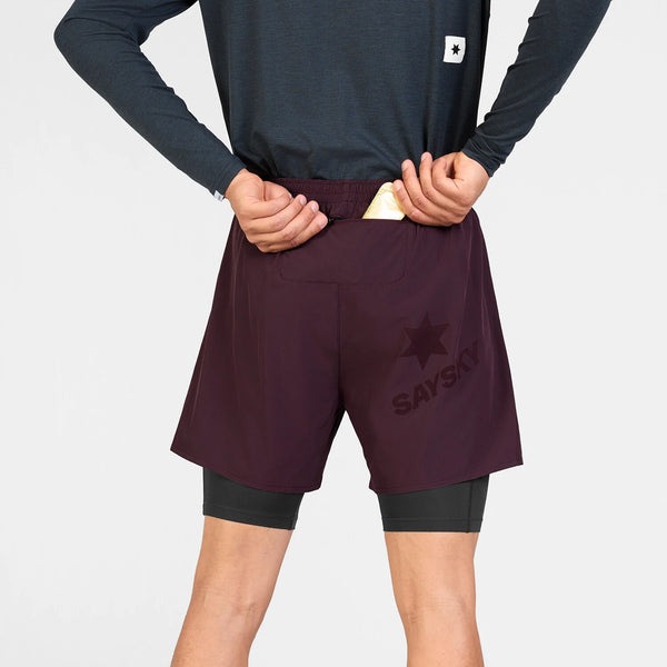 SAYSKY Men's Pace 2 in 1 Shorts 5" - Burgundy