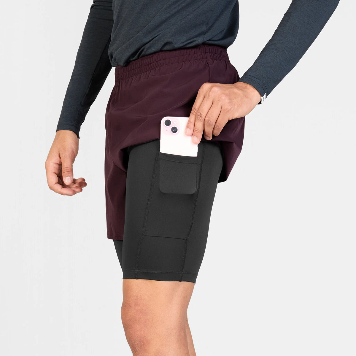 SAYSKY Men's Pace 2 in 1 Shorts 5" - Burgundy