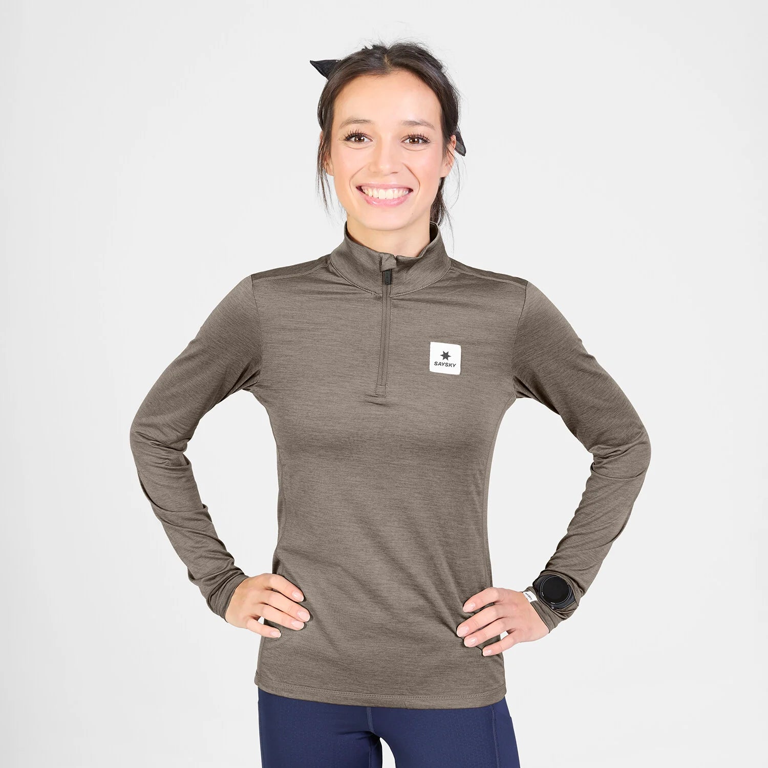 SAYSKY Women's Pace Half Zip Long Sleeve - Taupe