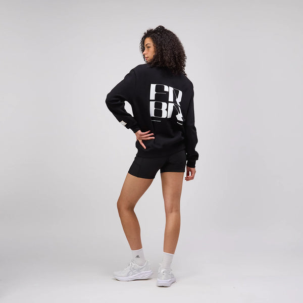 Bandit Cotton Fleece Abstract Grid Crewneck - Unisex, Black