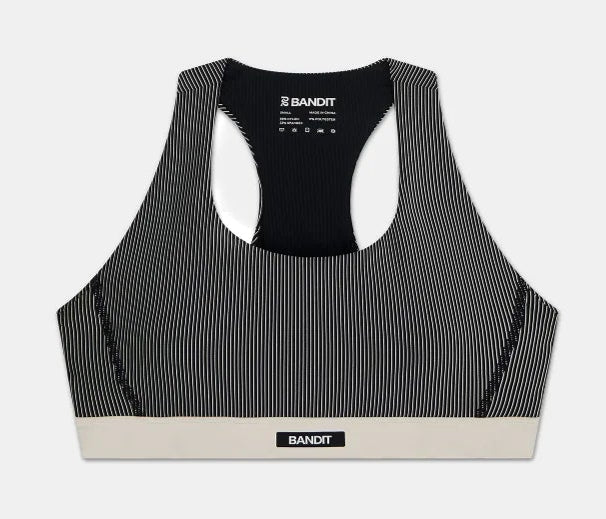 Striped Cadence™ Scoop Neck Run Bra - Black w Chalk