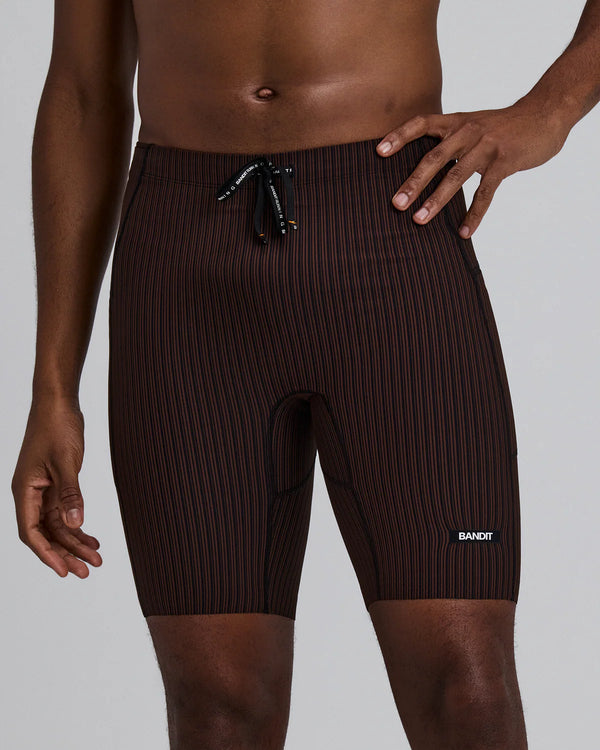 Bandit Men's Striped Cadence™ 7 Pocket Lined Half Tights - Cacao / Black