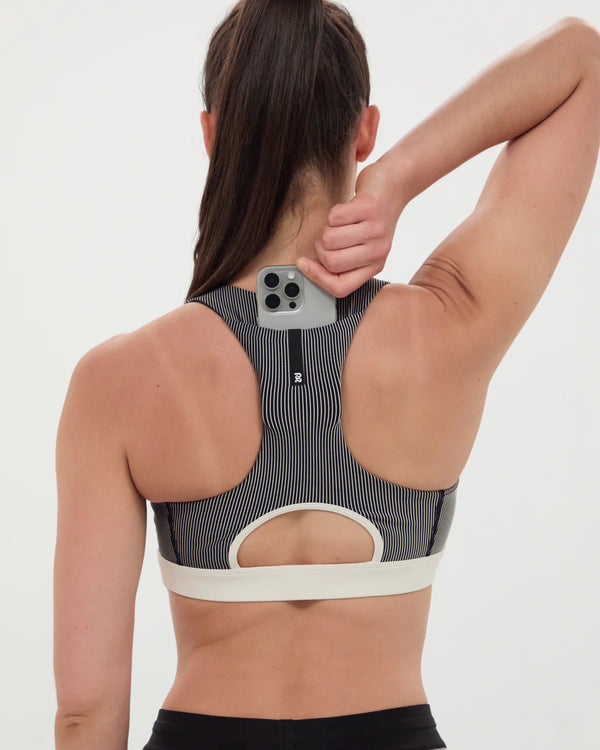 Striped Cadence™ Scoop Neck Run Bra - Black w Chalk
