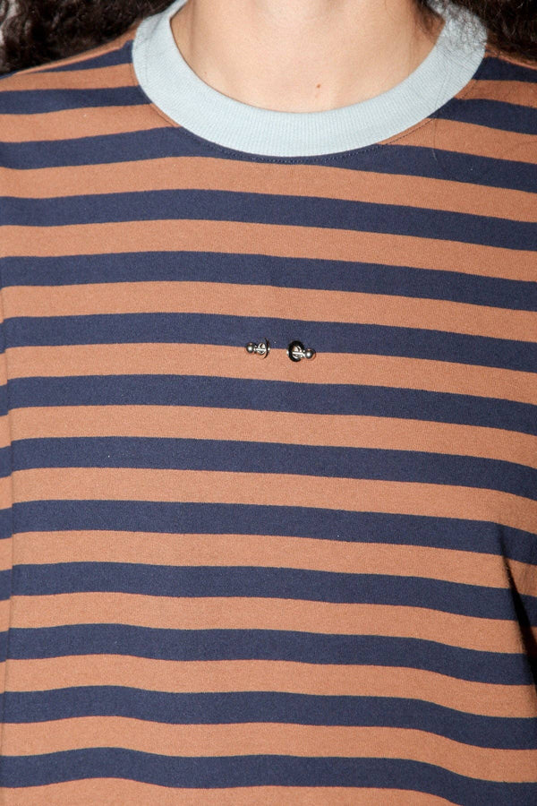KkCo Striped Box Tee in Bark & Navy Stripe