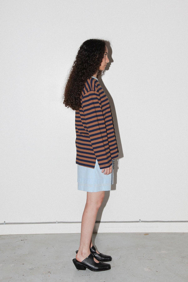 KkCo Striped Box Tee in Bark & Navy Stripe
