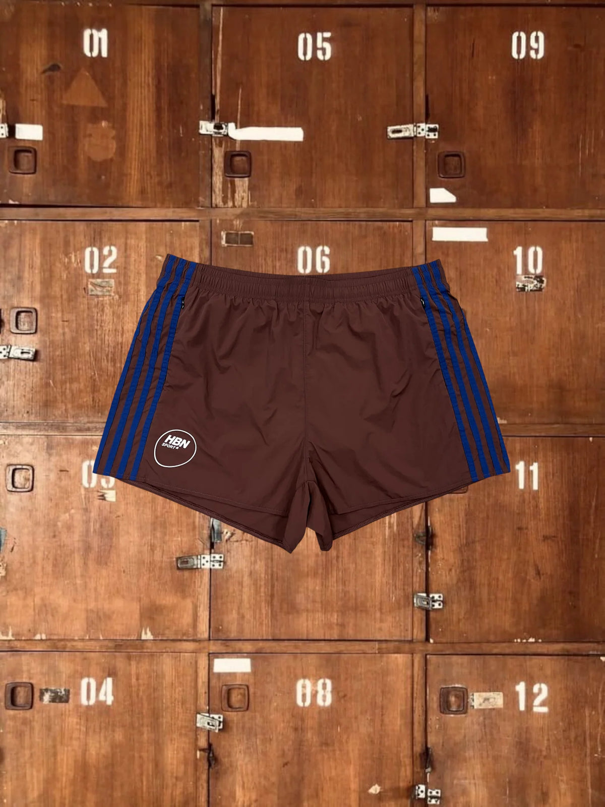 Human By Nature - Walnut Track Shorts (brown and royal blue)