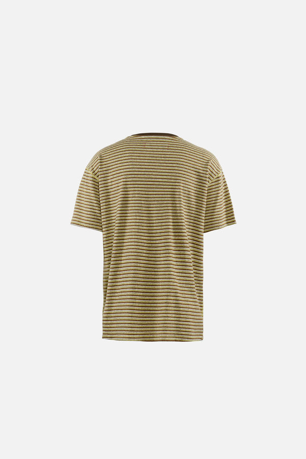 District Vision Short Sleeve Stripe Tee, Yellow Stripe