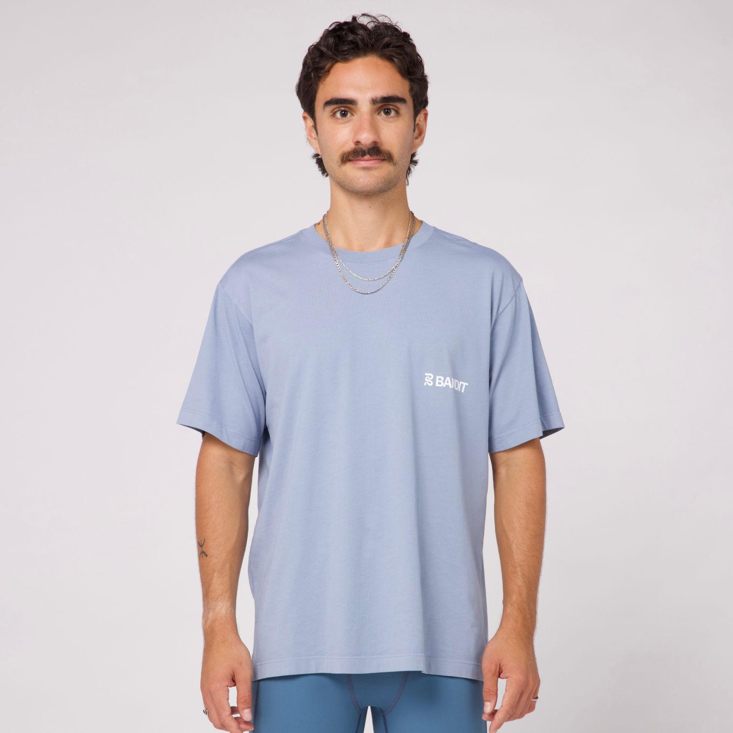 Bandit Cotton Tee - Smokey Blue with White Graphic