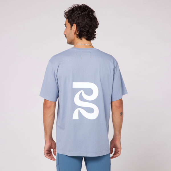 Bandit Cotton Tee - Smokey Blue with White Graphic