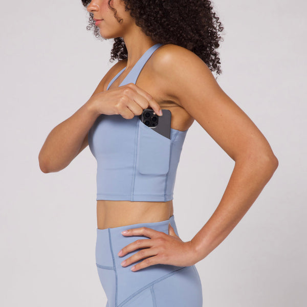 Bandit Stamina Scoop Neck Crop - Smokey Blue