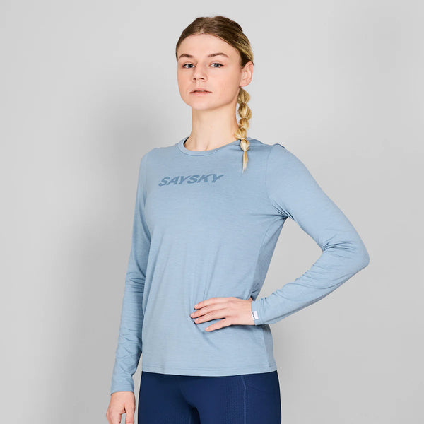 SAYSKY Women's LOGO Pace Long Sleeve - BLUE MELANGE