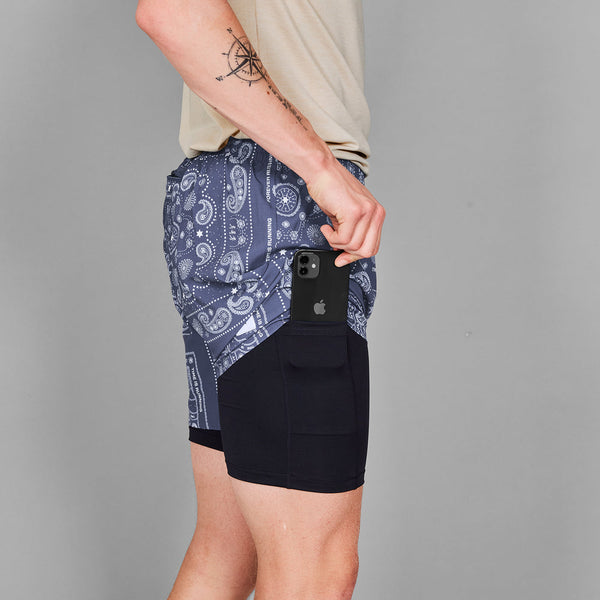 SAYSKY Mens Paisley 2-in-1 Shorts 5"