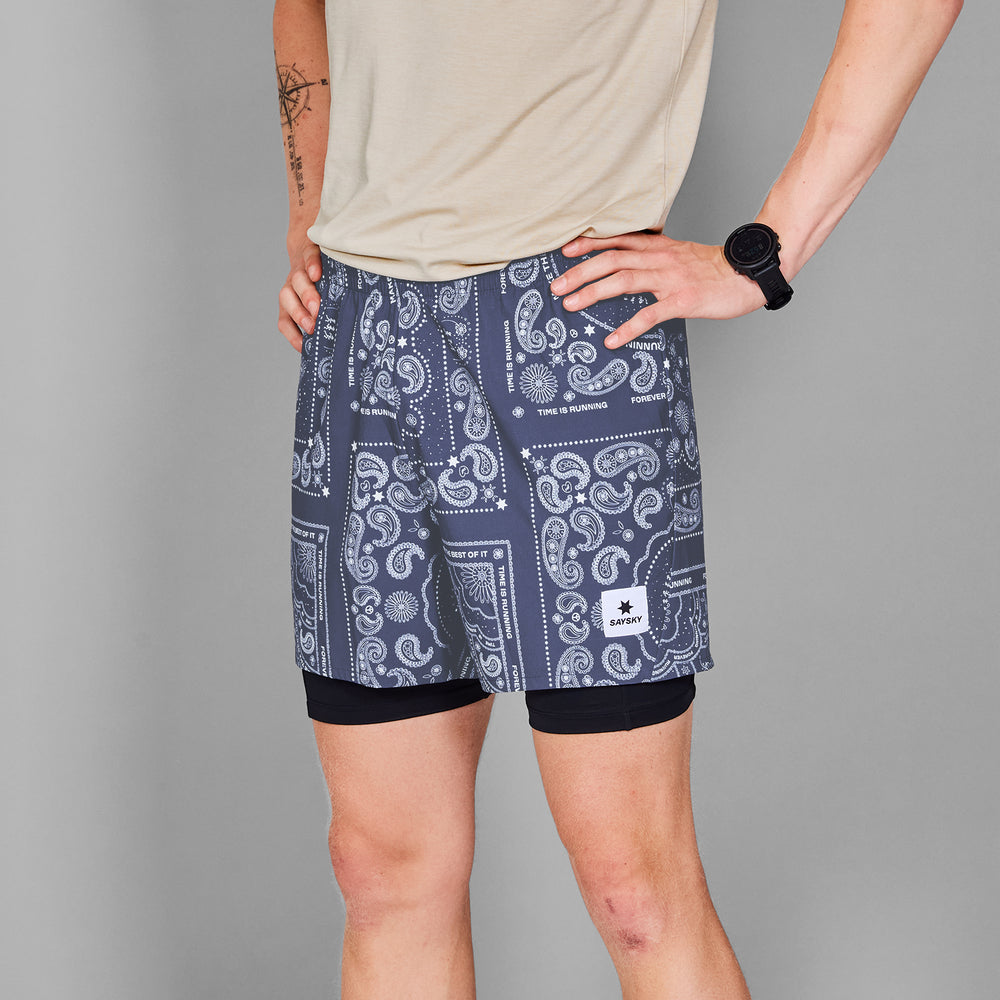SAYSKY Mens Paisley 2-in-1 Shorts 5"