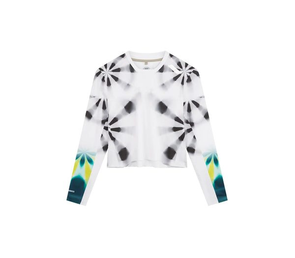SOAR Women's LS Crop T - White/Green Kaleidescope