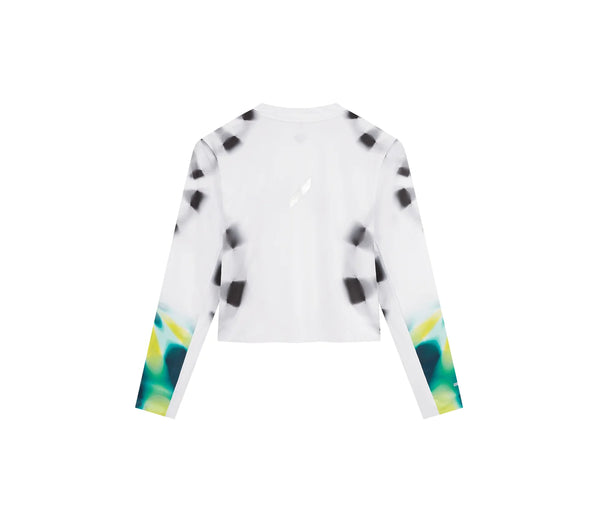 SOAR Women's LS Crop T - White/Green Kaleidescope