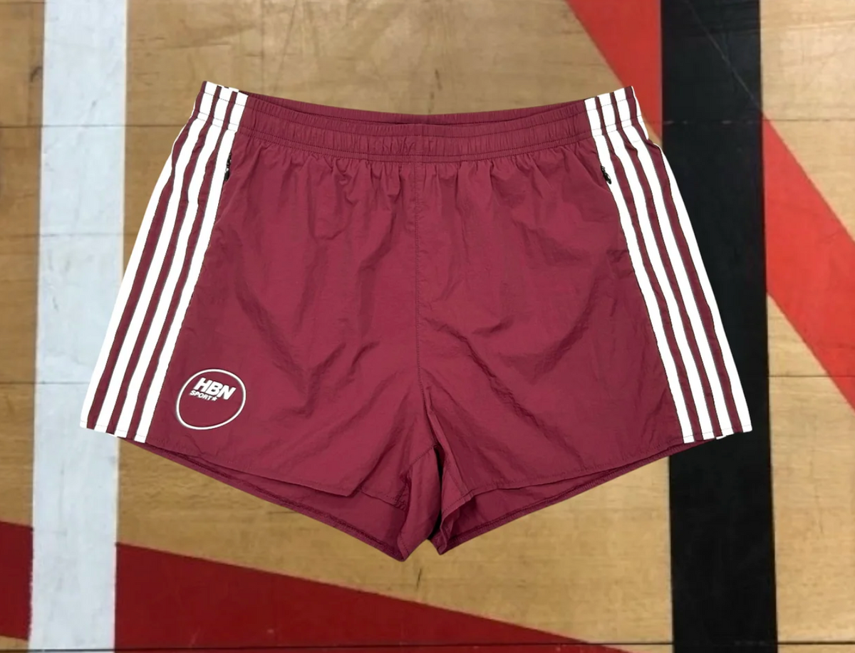 Human By Nature - HBN Sport* Nylon Gym Shorts (Maroon & White)