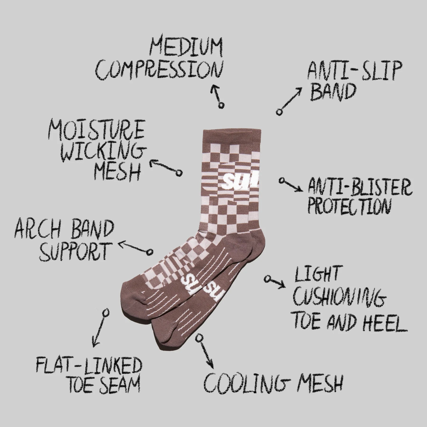 sums checkers socks - brown