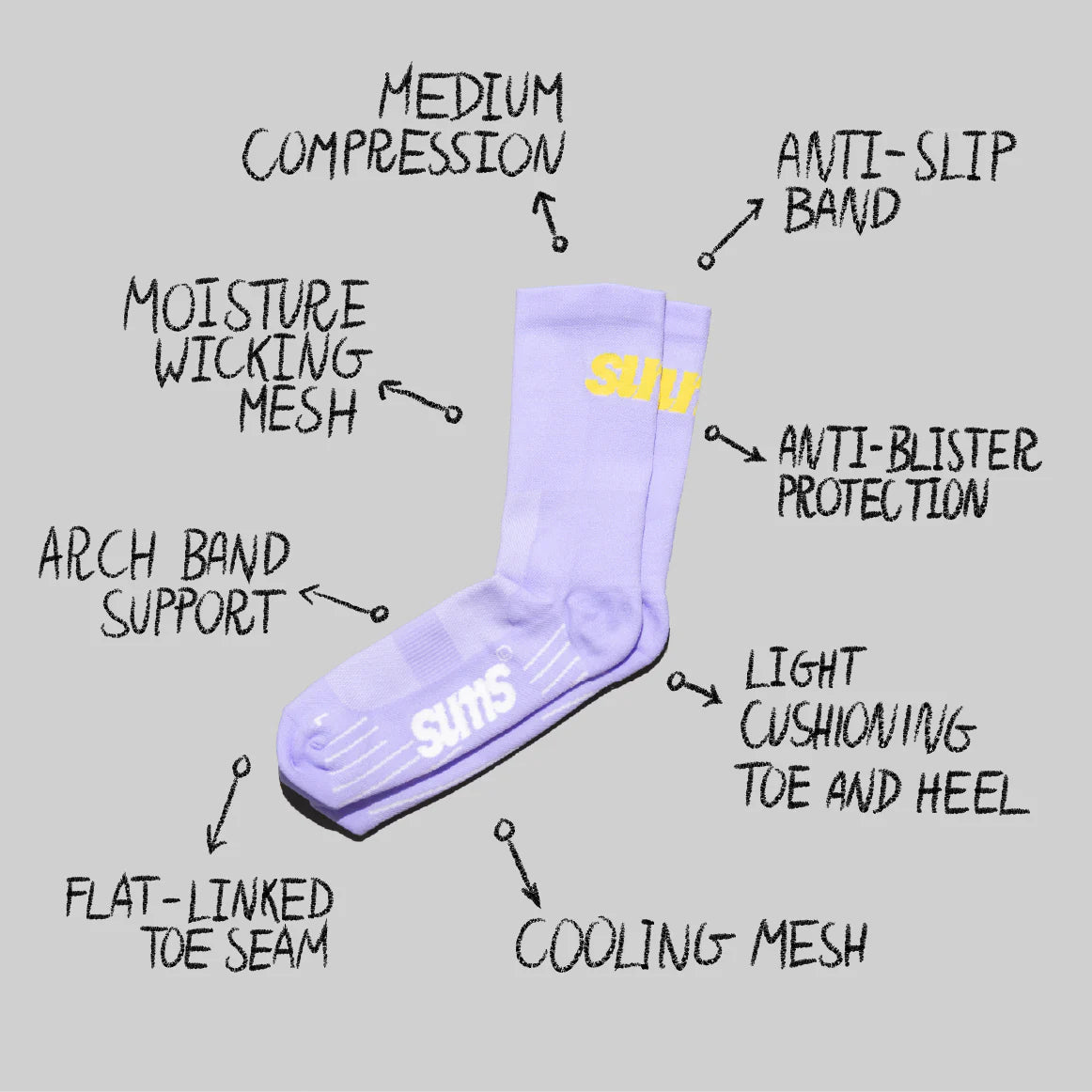 sums All Season Sock - Lilac / Yellow