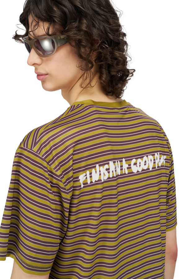 UNNA Wavy Tee Striped SS - Mud Gold