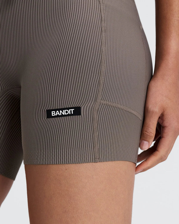 Bandit Women's Striped Cadence™ 5" Compression Shorts - Concrete Taupe / Cocoa
