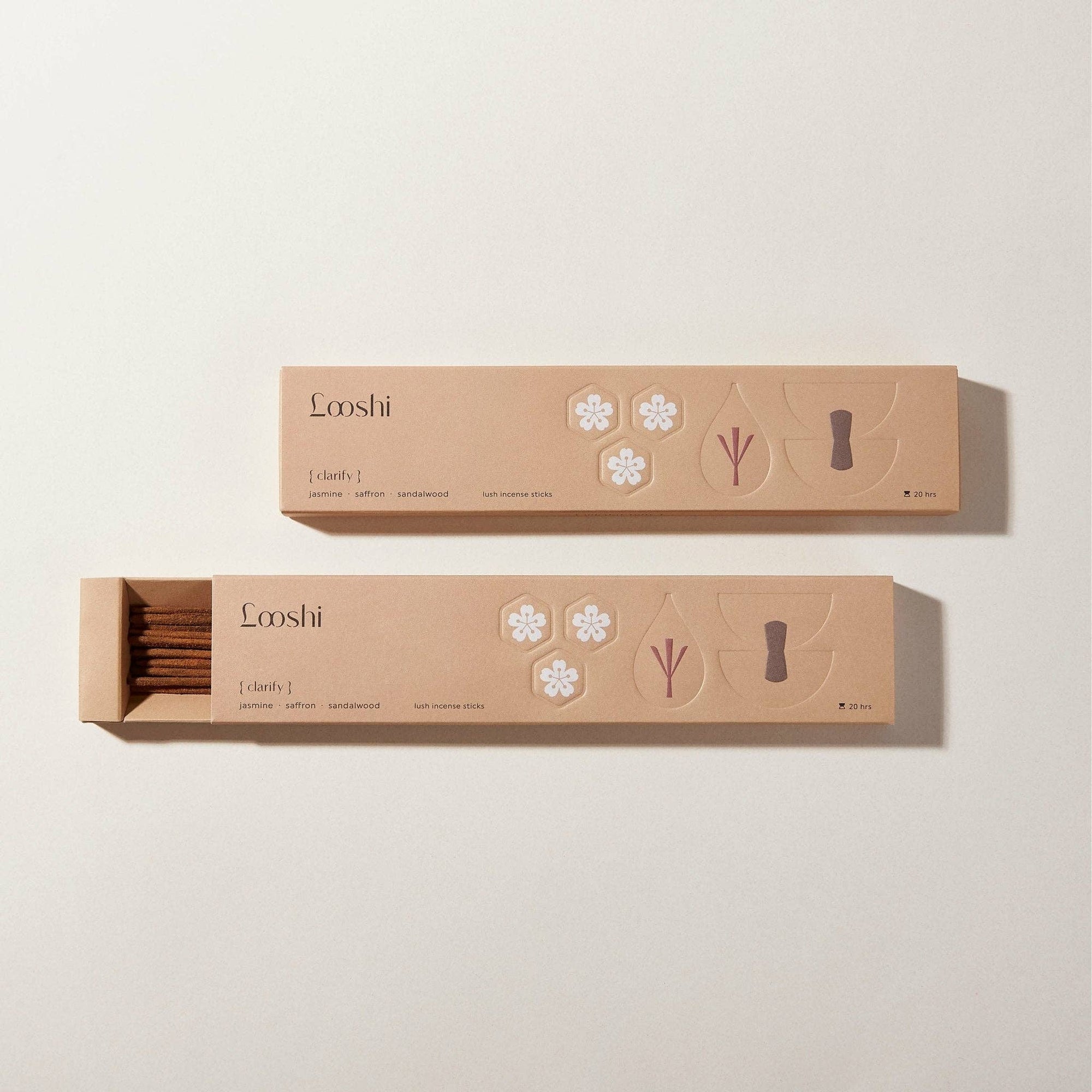 Looshi CLARIFY Natural Incense Sticks with Jasmine, Saffron, Sandalwood