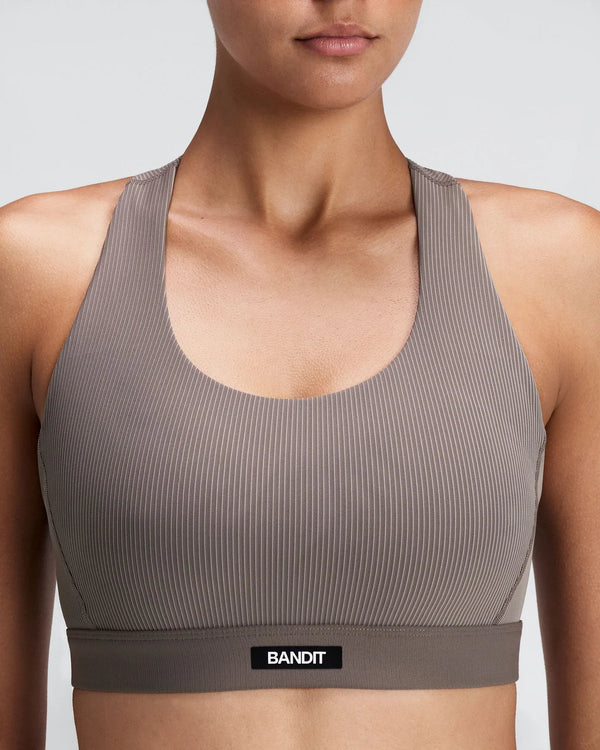 Bandit Women's Striped Cadence™ Longline Bra - Concrete Taupe / Cocoa