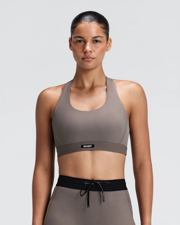 Bandit Women's Striped Cadence™ Longline Bra - Concrete Taupe / Cocoa