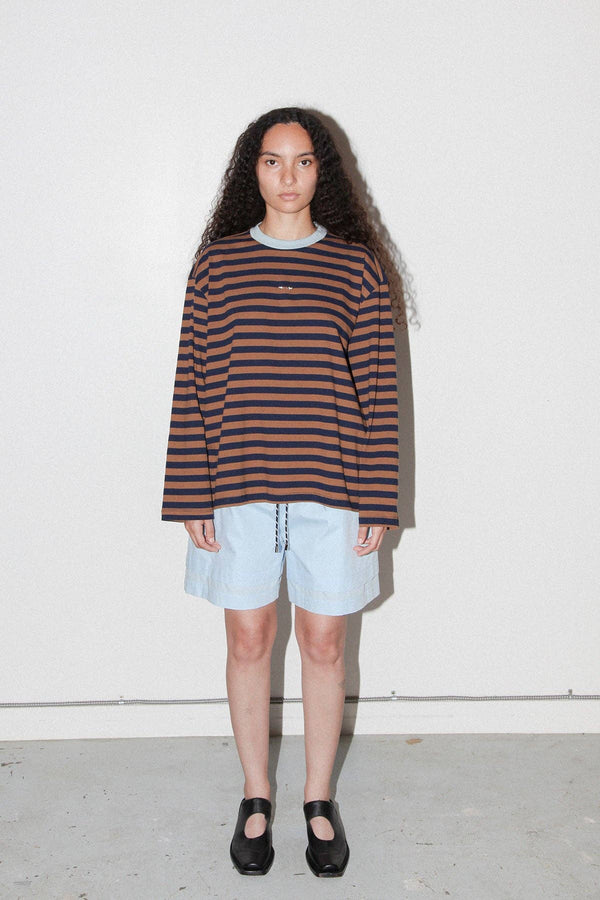 KkCo Striped Box Tee in Bark & Navy Stripe