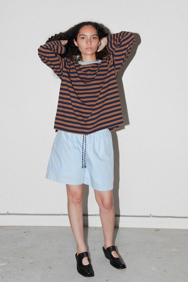 KkCo Striped Box Tee in Bark & Navy Stripe