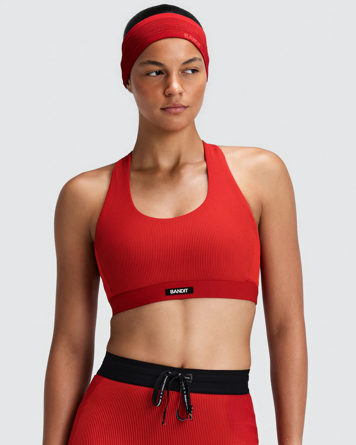 Women's Striped Cadence™ Scoop Neck T-Back Run Bra - Oxide Red / Signal Red