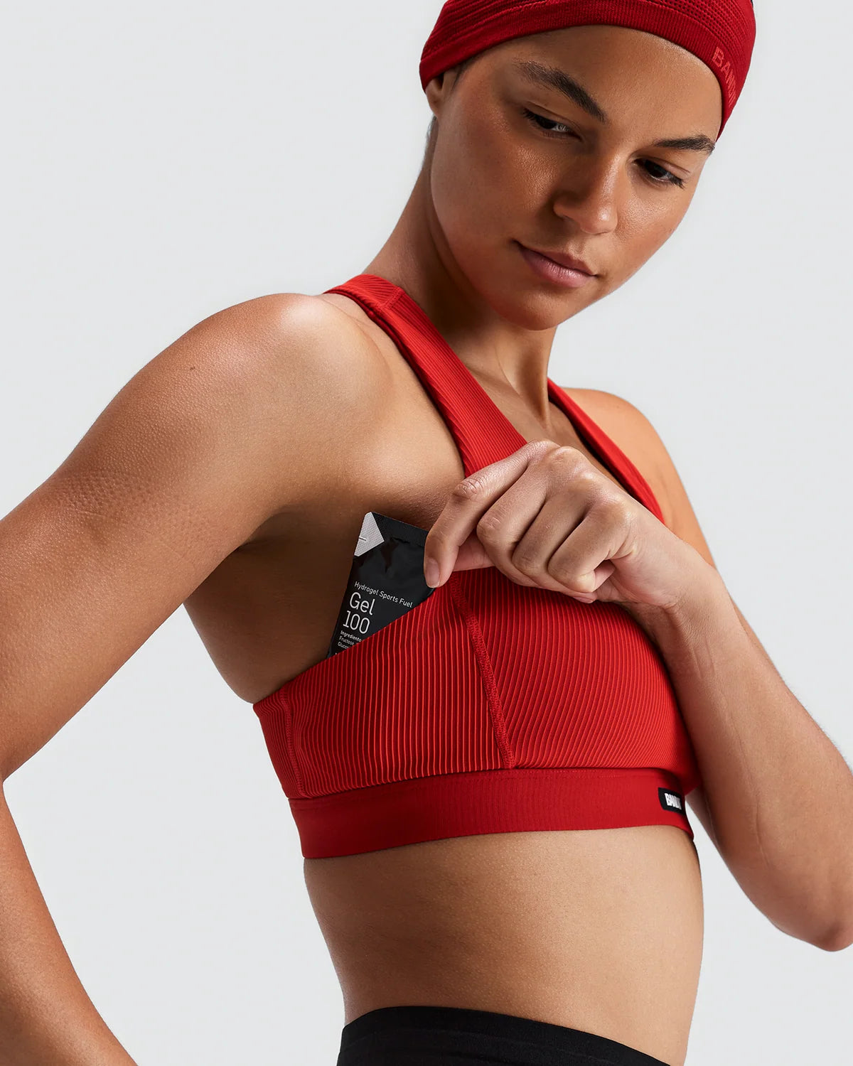 Women's Striped Cadence™ Scoop Neck T-Back Run Bra - Oxide Red / Signal Red