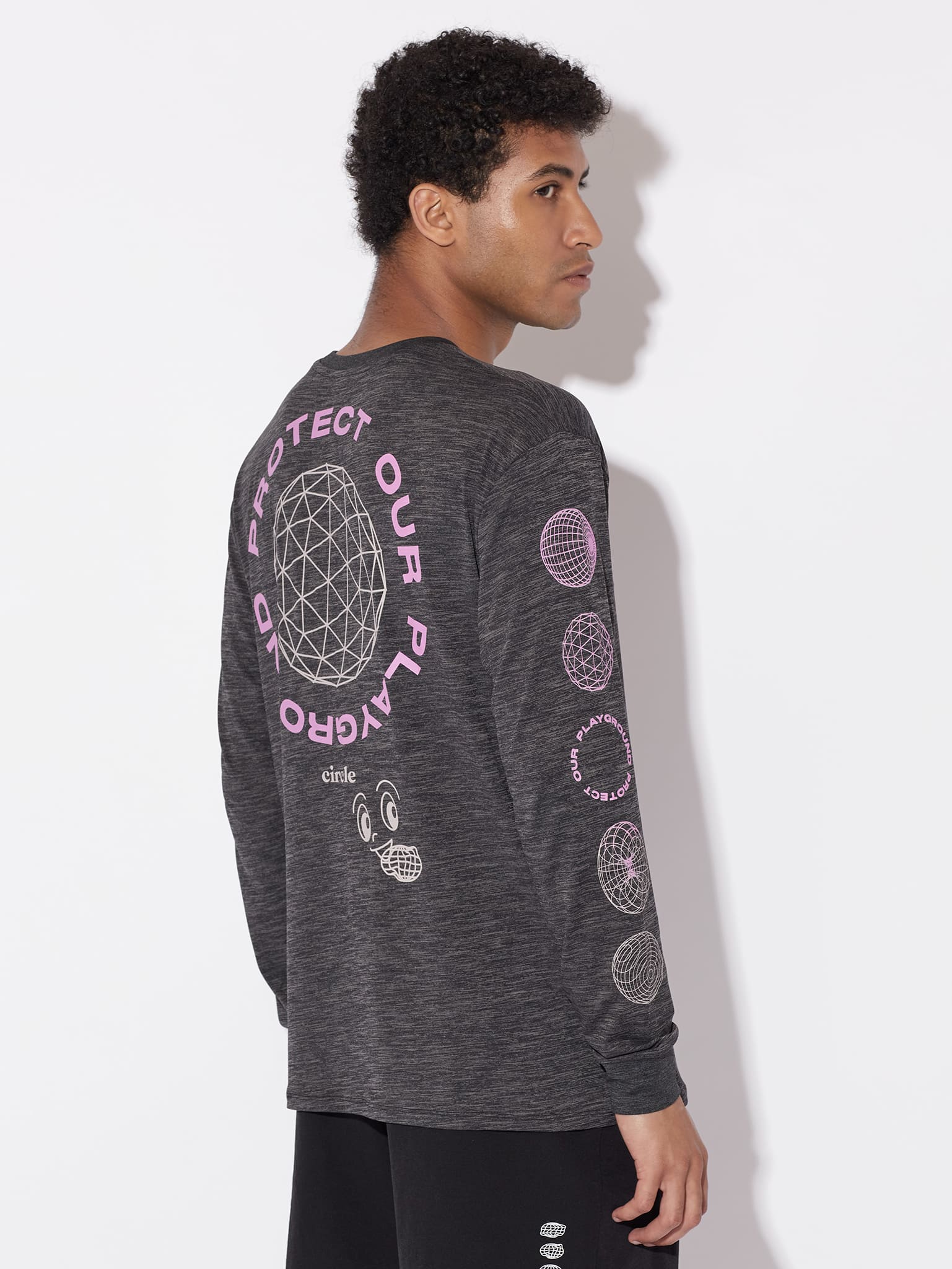 Circle Long Sleeve Graphic Technical Tee - Slate Black